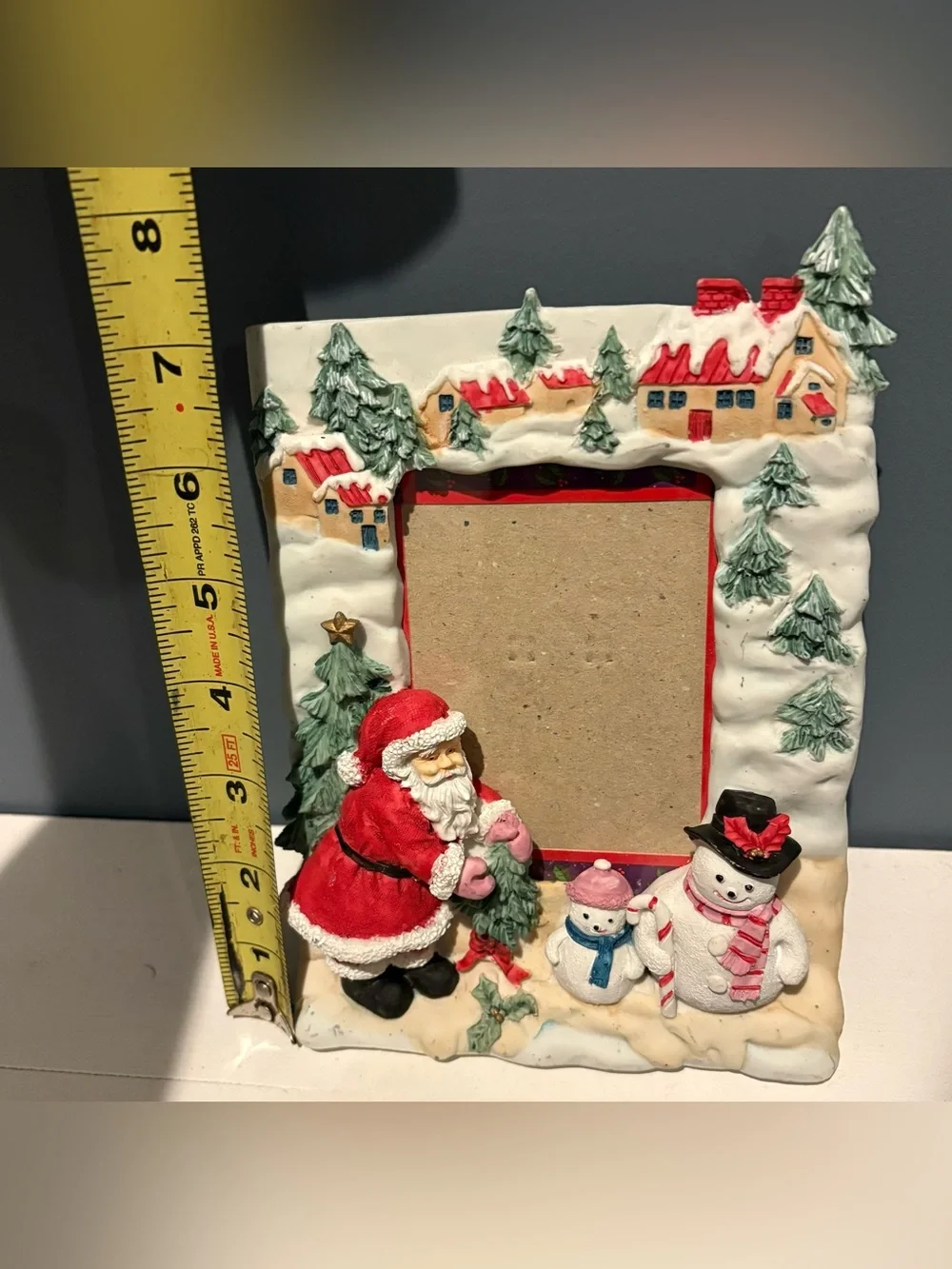 Christmas Picture Frame Porcelain Vertical Santa Snowmen Classic Holiday Decor